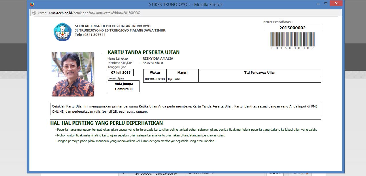 Cetak Kartu Pendaftar PMB Sistem Informasi Akademik Kampus Support Feeder PDDIKTI Sistem Informasi Akademik Kampus / Universitas Berbasis Website