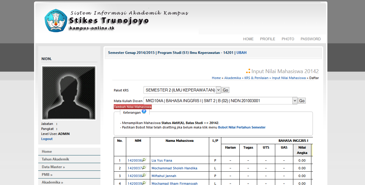 Input Nilai Mahasiswa Sistem Informasi Akademik Kampus Support Feeder PDDIKTI Sistem Informasi Akademik Kampus / Universitas Berbasis Website
