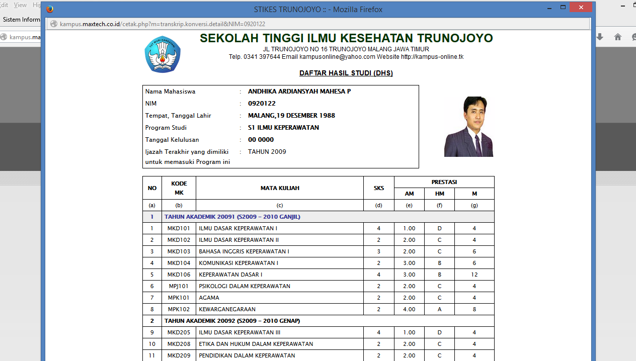 Cetak Hasil Studi (DHS) Mahasiswa Sistem Informasi Akademik Kampus Support Feeder PDDIKTI Sistem Informasi Akademik Kampus / Universitas Berbasis Website
