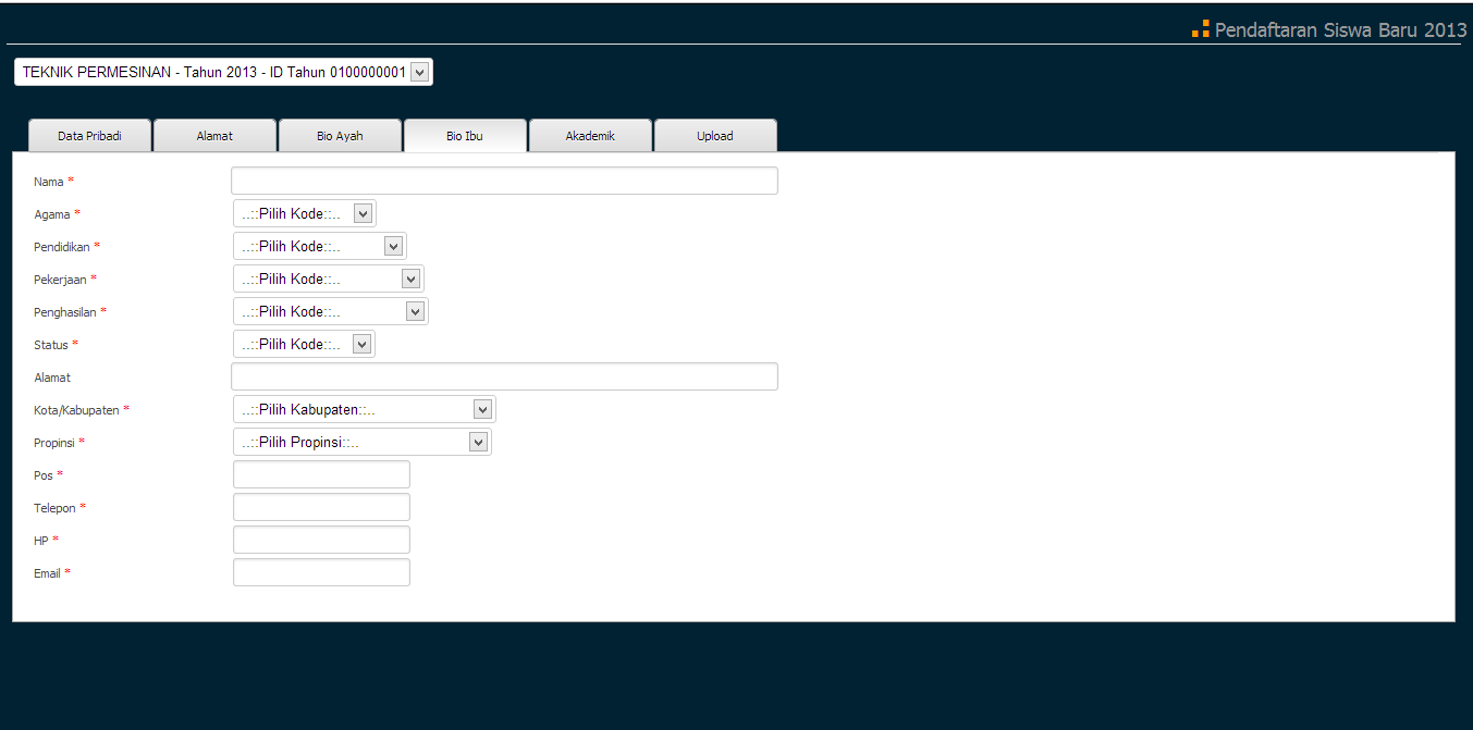 PSB Online Form Pendaftaran di Tab Biodata Ibu